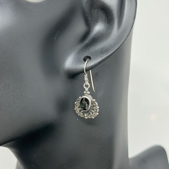 Sterling silver onyx earrings 925 - Picture 1 of 2